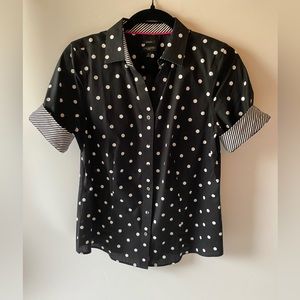 Talbots Black/White Polka Dot Short Sleeve Shirt 8P